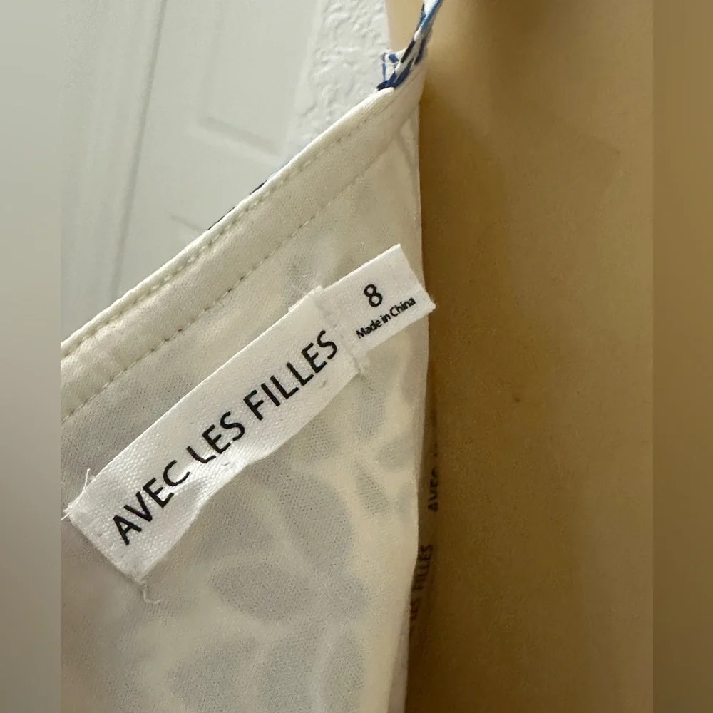 Avec Les Filles Sweetheart Neck Mini Sundress in Blue and White size 8 - Picture 2 of 13